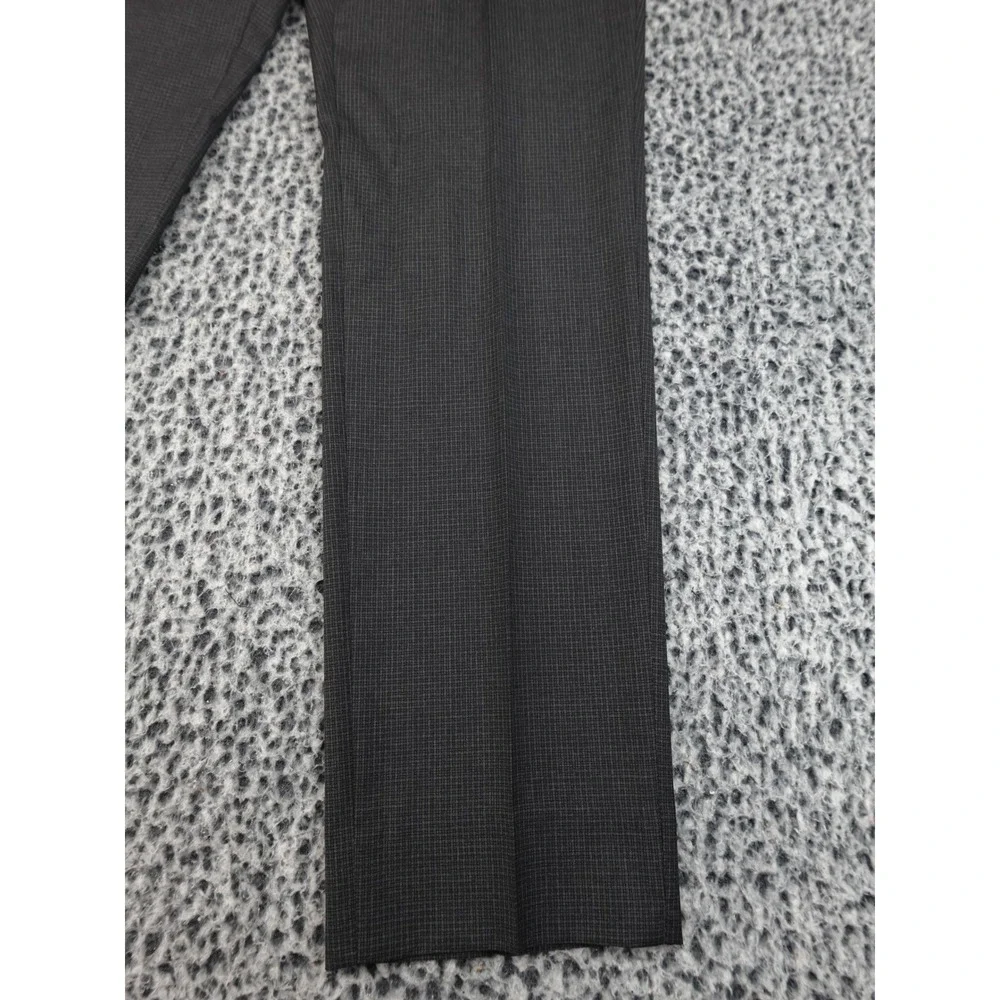 Hugo Boss Dress Pants Mens 38R Grey‎ Excellent Micro-Check Flat Front Trousers